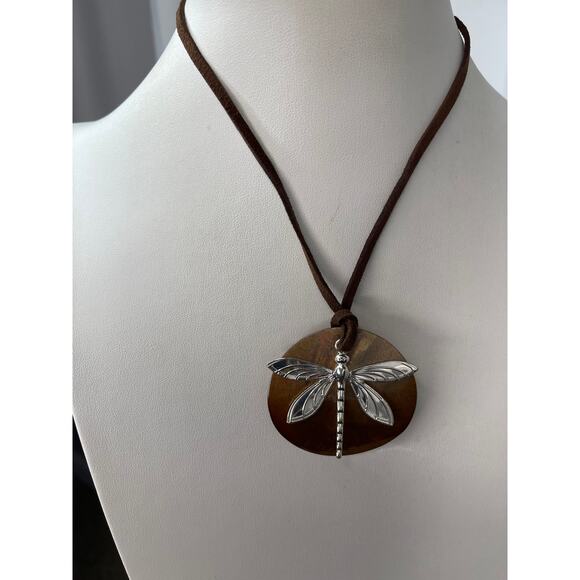 Firefly pendant necklace costume jewelry brown suede cord mop mother of pearl - Picture 10 of 12